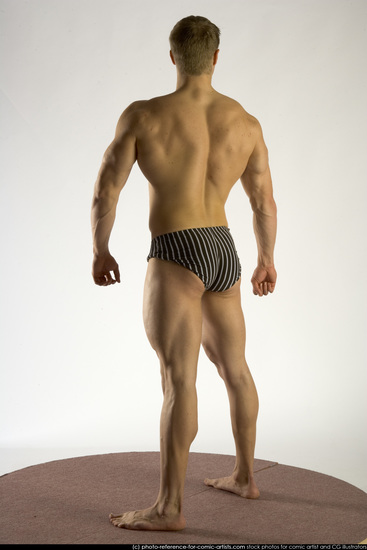 Man Young Muscular White Martial art Standing poses Underwear