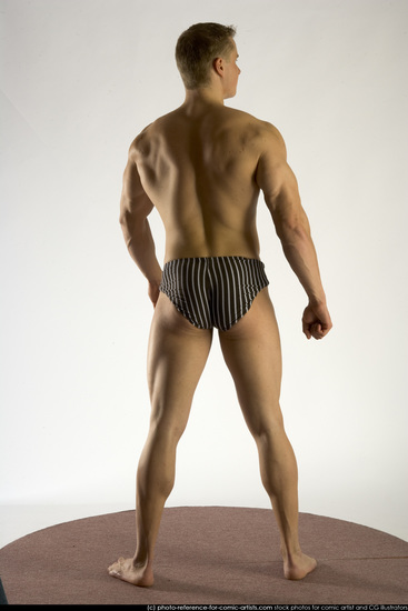 Man Young Muscular White Martial art Standing poses Underwear