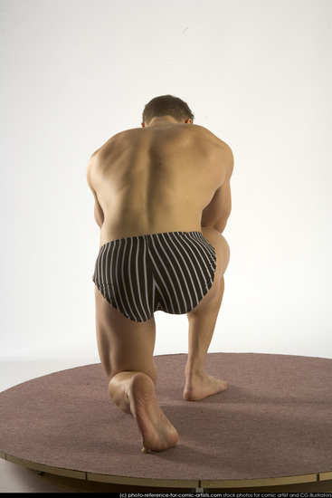 Man Young Muscular White Martial art Kneeling poses Underwear