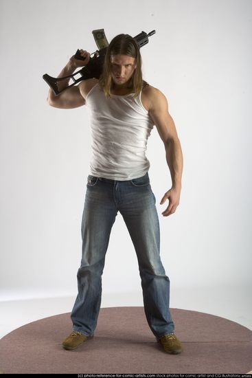 Man Young Muscular White Holding Standing poses Casual