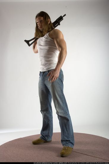 Man Young Muscular White Holding Standing poses Casual