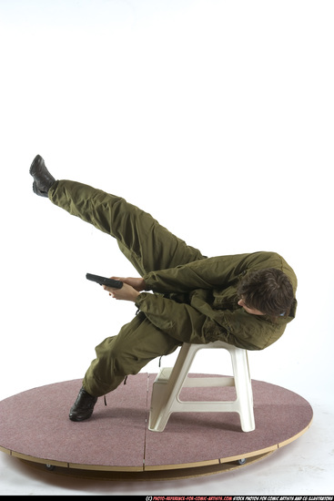 Man Young Athletic White Fighting with gun Moving poses Army