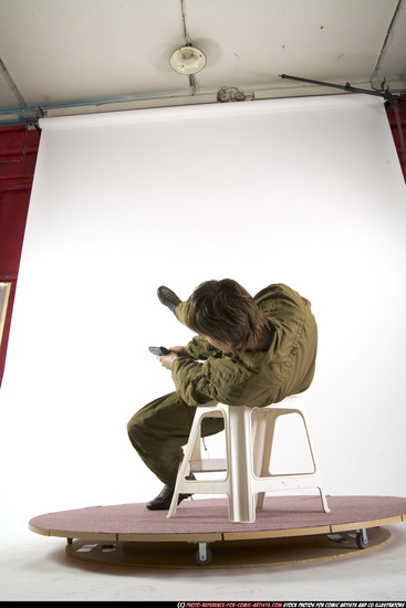 Man Young Athletic White Fighting with gun Moving poses Army