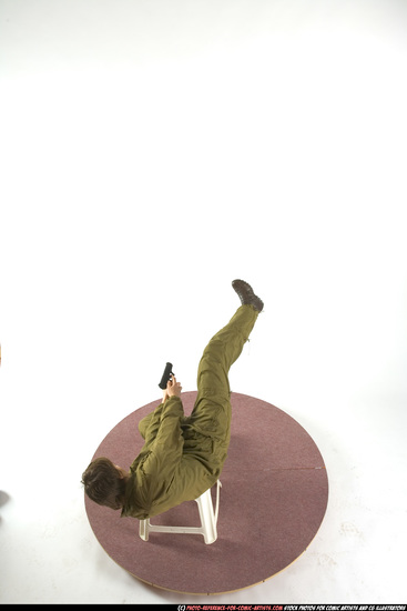 Man Young Athletic White Fighting with gun Moving poses Army