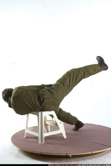 Man Young Athletic White Fighting with gun Moving poses Army