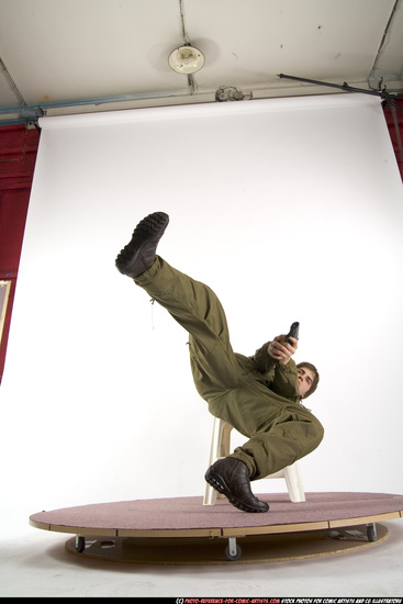 Man Young Athletic White Fighting with gun Moving poses Army