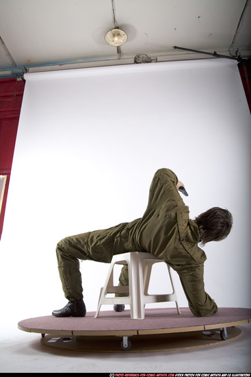 Man Young Athletic White Fighting with gun Moving poses Army