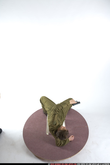 Man Young Athletic White Fighting with gun Moving poses Army