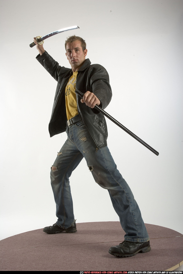 Man Adult Athletic White Fighting with sword Standing poses Casual