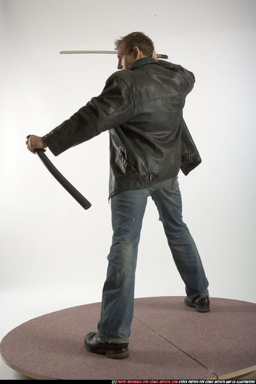 Man Adult Athletic White Fighting with sword Standing poses Casual