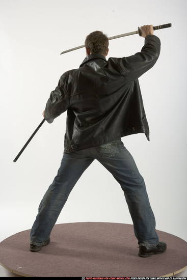 Man Adult Athletic White Fighting with sword Standing poses Casual