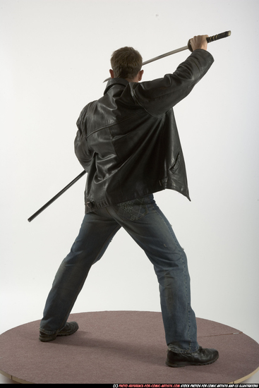 Man Adult Athletic White Fighting with sword Standing poses Casual