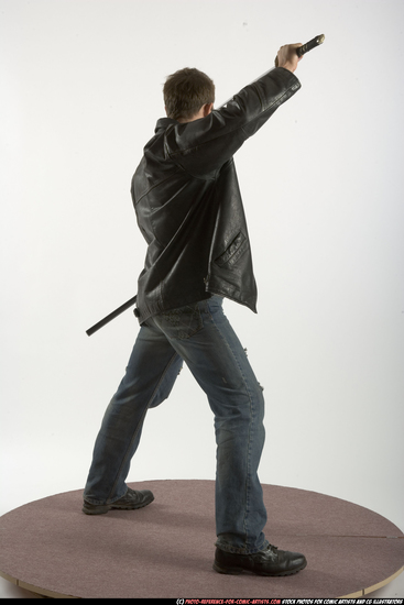 Man Adult Athletic White Fighting with sword Standing poses Casual