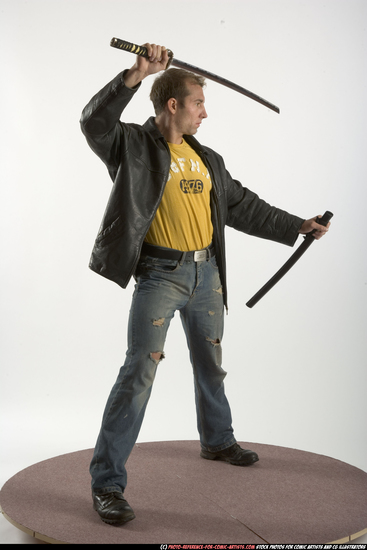 Man Adult Athletic White Fighting with sword Standing poses Casual