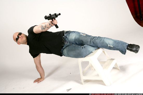 Man Adult Athletic White Fighting with gun Moving poses Casual