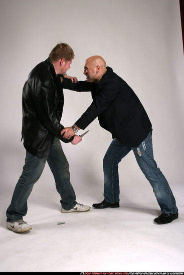 Adult Athletic White Fighting with knife Fight Casual Men