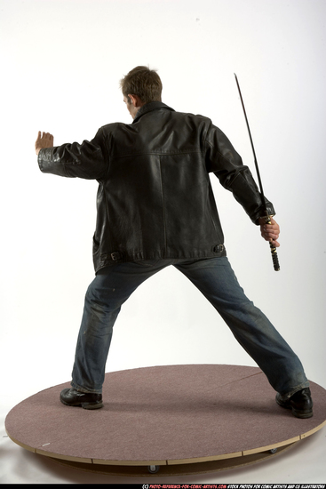 Man Adult Athletic White Fighting with sword Standing poses Casual