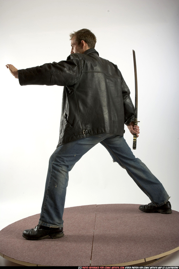 Man Adult Athletic White Fighting with sword Standing poses Casual