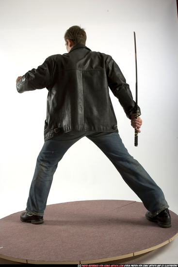 Man Adult Athletic White Fighting with sword Standing poses Casual