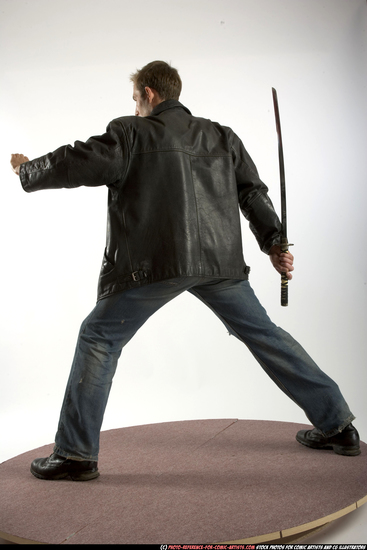 Man Adult Athletic White Fighting with sword Standing poses Casual