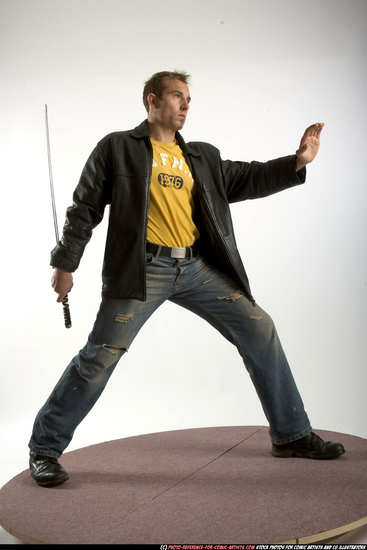 Man Adult Athletic White Fighting with sword Standing poses Casual