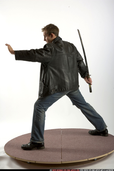 Man Adult Athletic White Fighting with sword Standing poses Casual