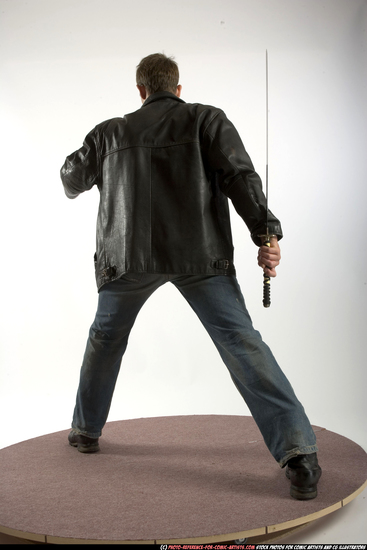 Man Adult Athletic White Fighting with sword Standing poses Casual