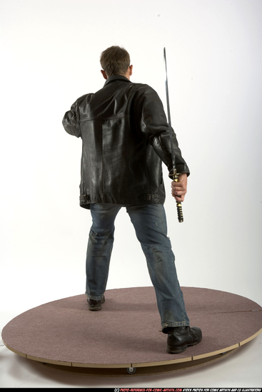 Man Adult Athletic White Fighting with sword Standing poses Casual