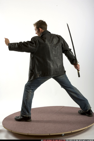 Man Adult Athletic White Fighting with sword Standing poses Casual