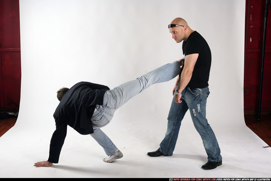 Adult Muscular White Kick fight Moving poses Business Men