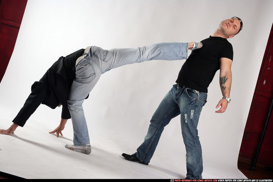 Adult Muscular White Kick fight Moving poses Business Men