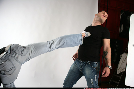 Adult Muscular White Kick fight Moving poses Business Men