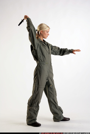 Woman Adult Athletic White Fighting with knife Standing poses Army