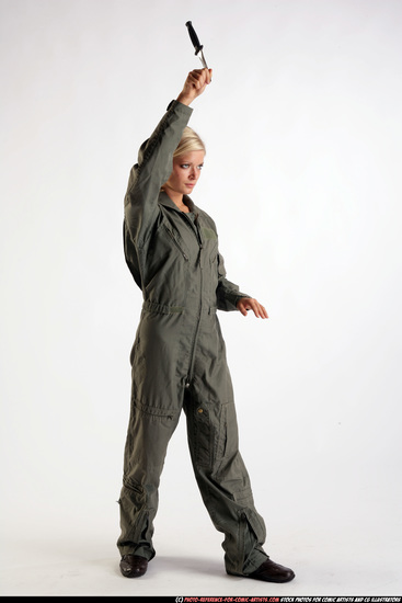 Woman Adult Athletic White Fighting with knife Standing poses Army