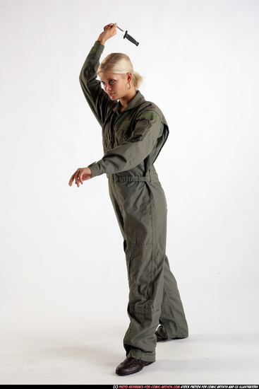 Woman Adult Athletic White Fighting with knife Standing poses Army