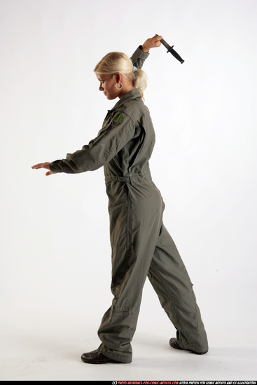 Woman Adult Athletic White Fighting with knife Standing poses Army