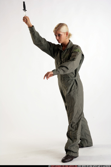 Woman Adult Athletic White Fighting with knife Standing poses Army