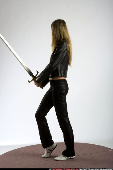 Woman Adult Athletic White Fighting with sword Standing poses Sportswear