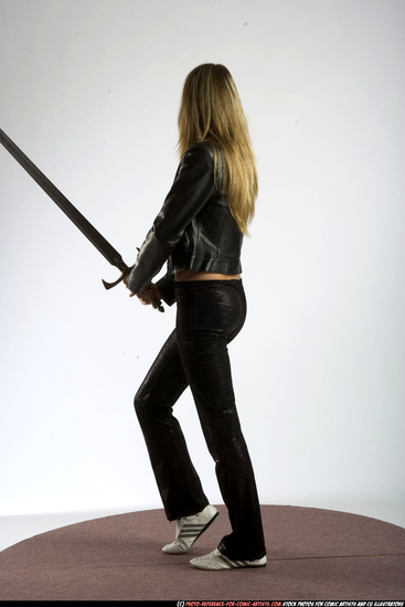 Woman Adult Athletic White Fighting with sword Standing poses Sportswear