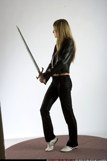 Woman Adult Athletic White Fighting with sword Standing poses Sportswear