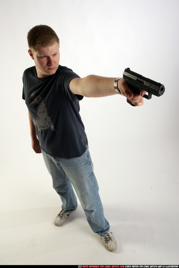 Man Adult Average White Fighting with gun Standing poses Sportswear