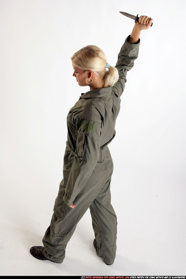 Woman Adult Athletic White Fighting with knife Standing poses Army