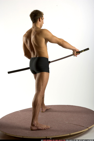 Man Adult Muscular White Fighting with sword Standing poses Underwear