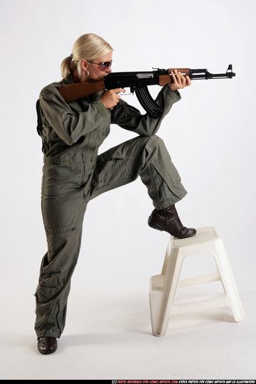 Woman Adult Athletic White Fighting with submachine gun Standing poses Army