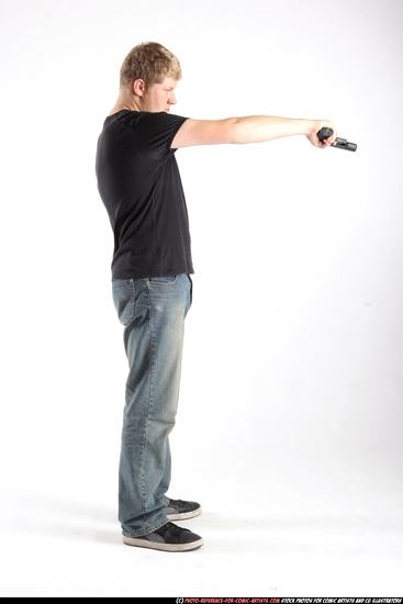 Man Adult Average White Fighting with gun Standing poses Sportswear