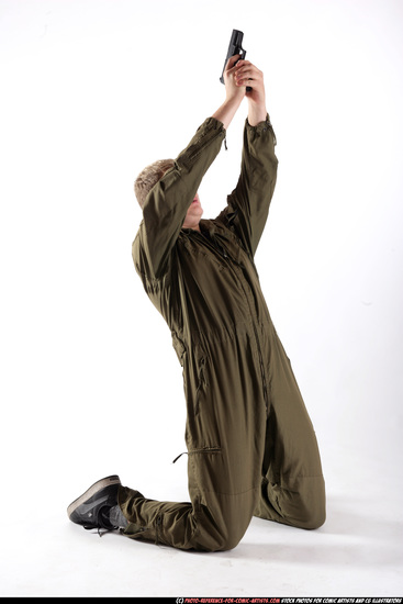 Man Young Average White Fighting with gun Kneeling poses Army