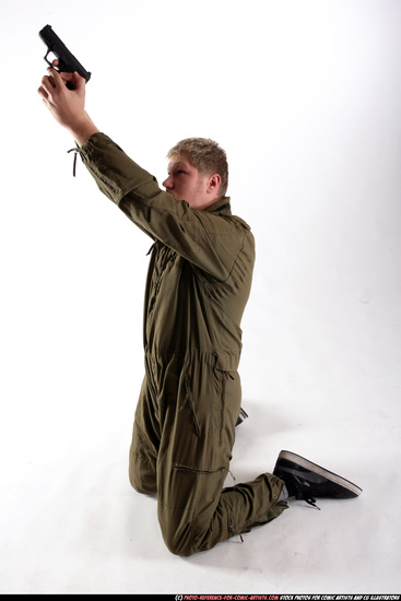 Man Young Average White Fighting with gun Kneeling poses Army