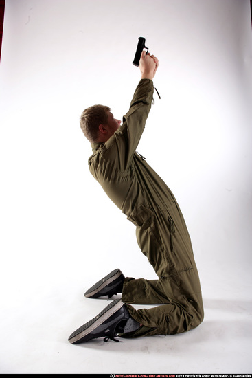 Man Young Average White Fighting with gun Kneeling poses Army