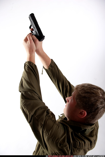 Man Young Average White Fighting with gun Kneeling poses Army