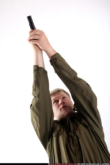 Man Young Average White Fighting with gun Kneeling poses Army